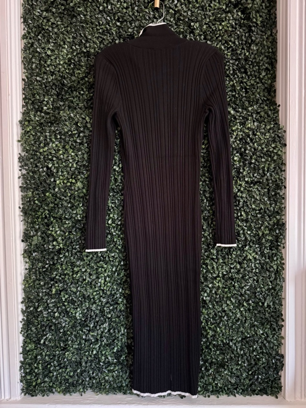 Express Black Ribbed Polo Body-con Dress with White Contrast Trim - Picture 5 of 6